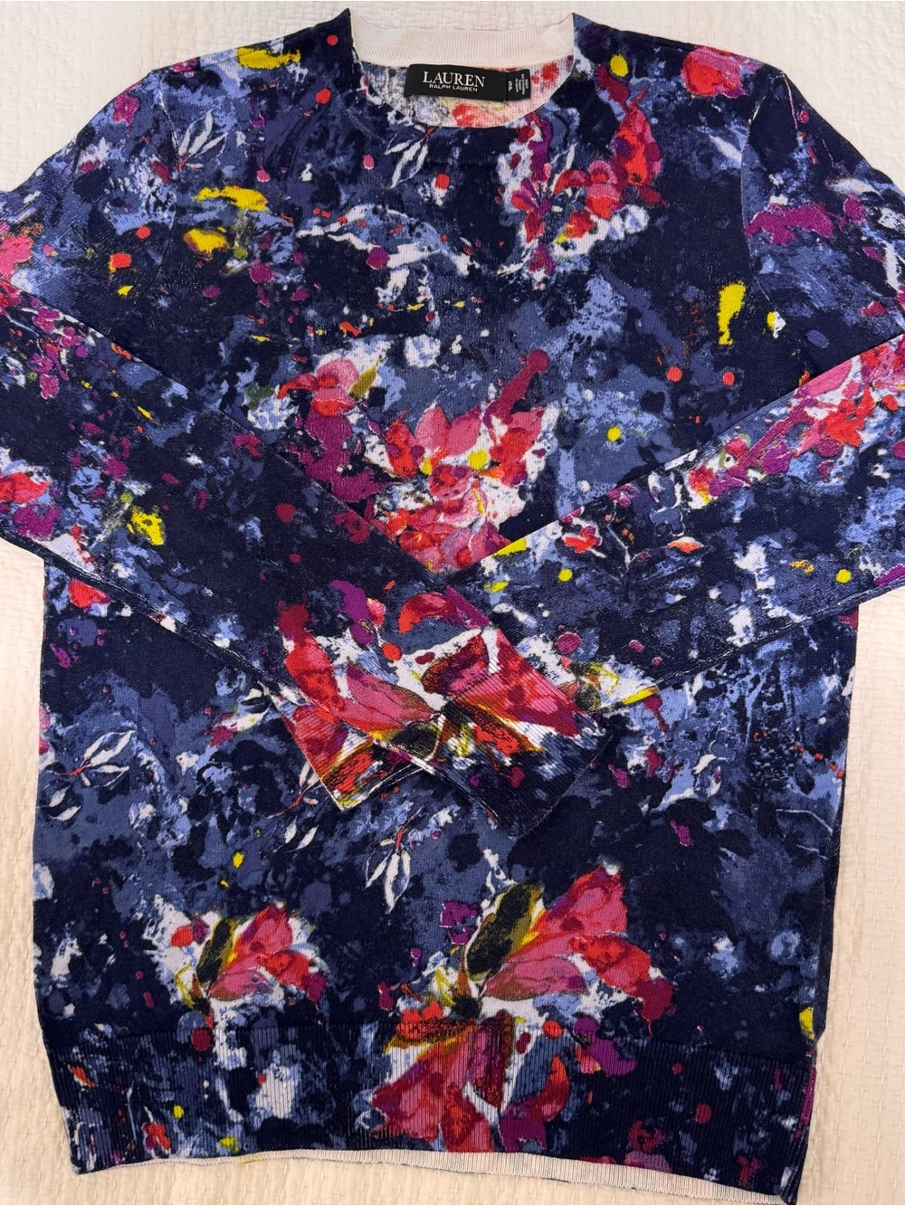 Lauren Ralph Lauren Navy Floral Crewneck Sweater, S,new
